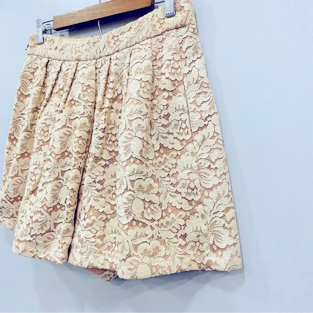ANTHROPOLOGIE 6 Ivory Lace Pleated High Waisted Shorts Culotte Ballet Fairycore - Picture 9 of 16